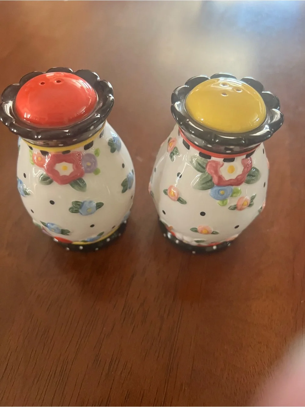 Mary Englebriet -Painted Floral Ceramic Salt and Pepper Shaker Set